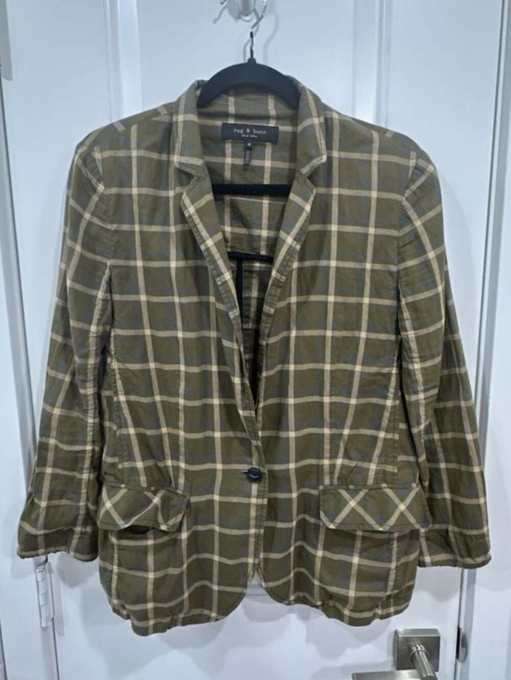 rag & bone Olive Green Plaid Single-Button Blazer
